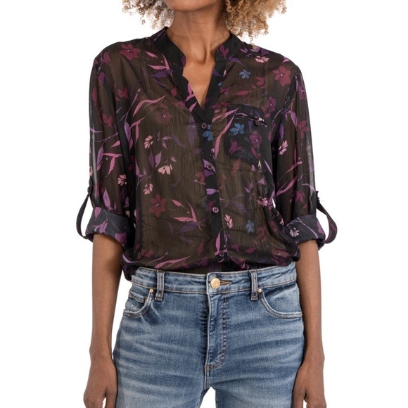 Kut From the Kloth Sinclaire Button Down Blouse Light Purple - Picture 6 of 8